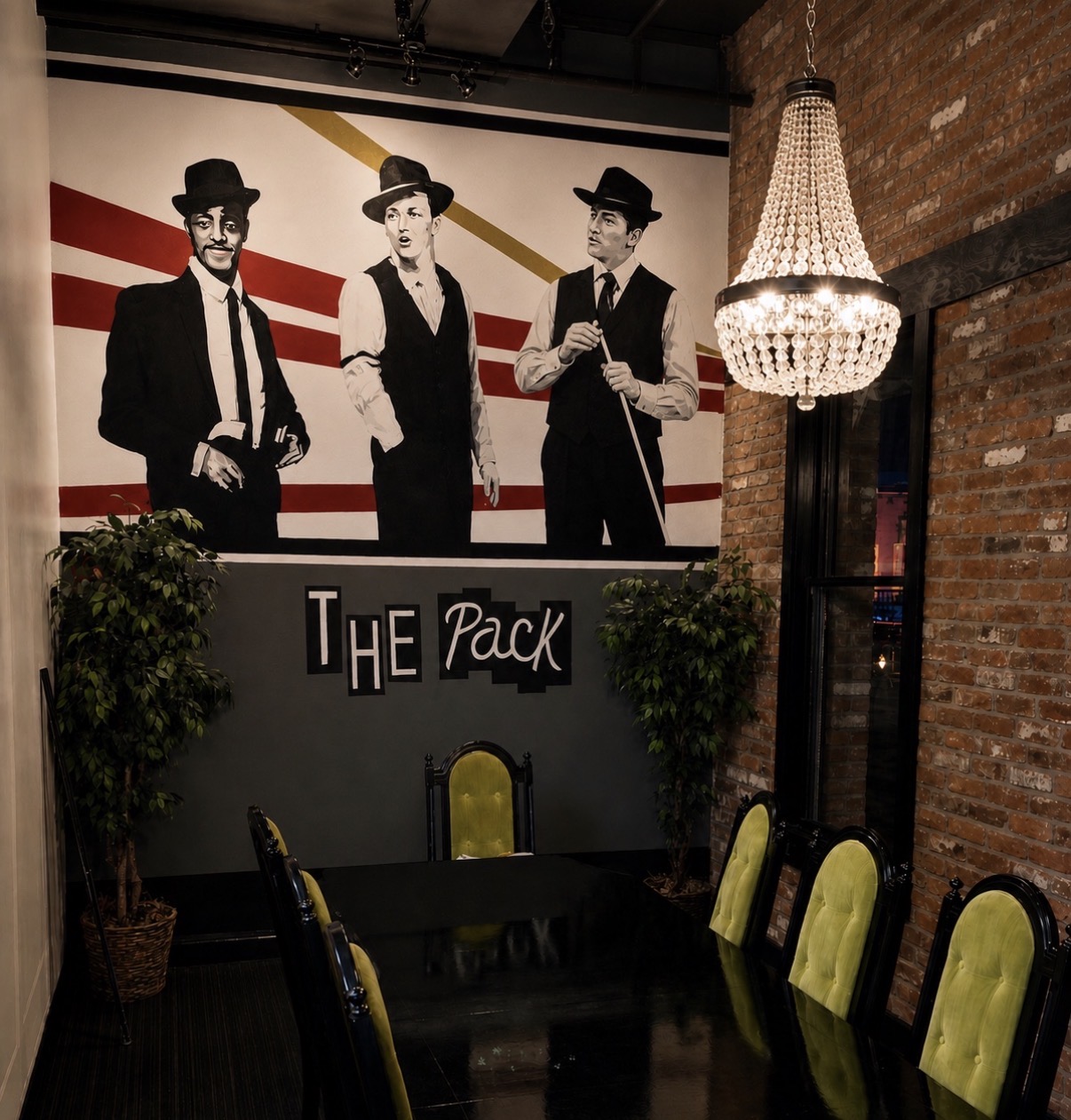 Rat Pack mural featuring Sammy Davis Jr., Frank Sinatra, and Dean Martin