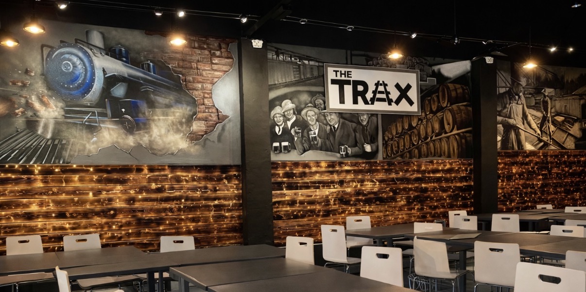 Railroad and industrial history mural at TRAX